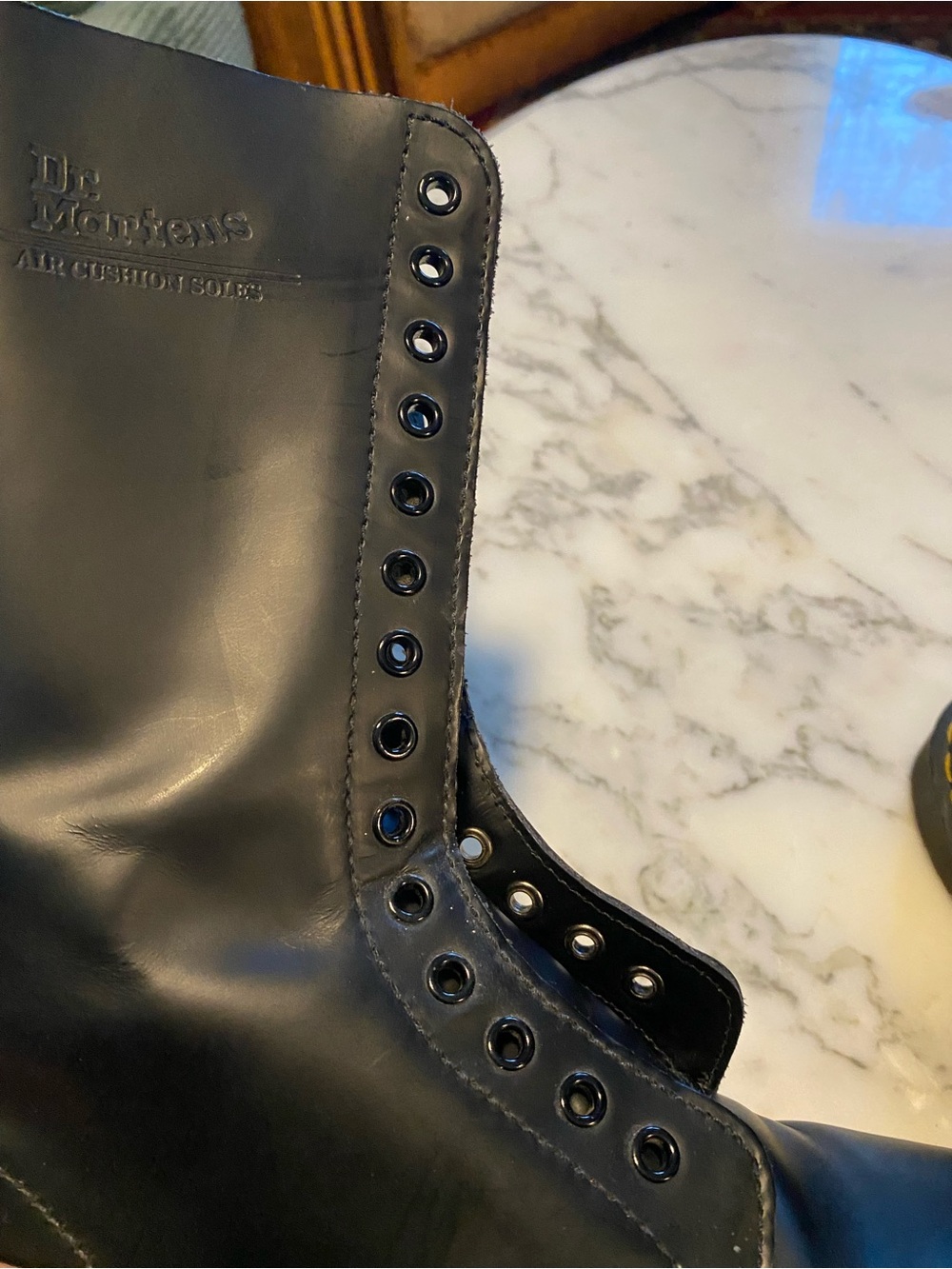 Dr. Martens Black 14-Eye Lace-Up Combat Boots with Yellow Stitching - Picture 10 of 14